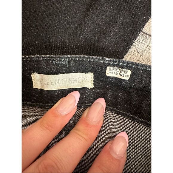 Eileen Fisher Black Wash Organic Cotton Stretch Denim Slim Jeans | Size 10 - Picture 5 of 6